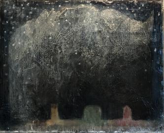 "Bear Outside My Window on a Snowy Night" painting by Bob Barnett